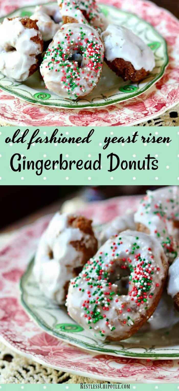 Easy, homemade gingerbread donuts recipe is full of holiday flavor! Lemon glaze balances the sweet with a little tang in this vintage recipe. Fry or bake them -whichever you prefer! From RestlessChipotle.com #gingerbread #homemade #donuts #recipe #airfryer #cakedonuts