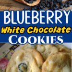 A collage of blueberry cookies and blueberries with text overlay for Pinterest.