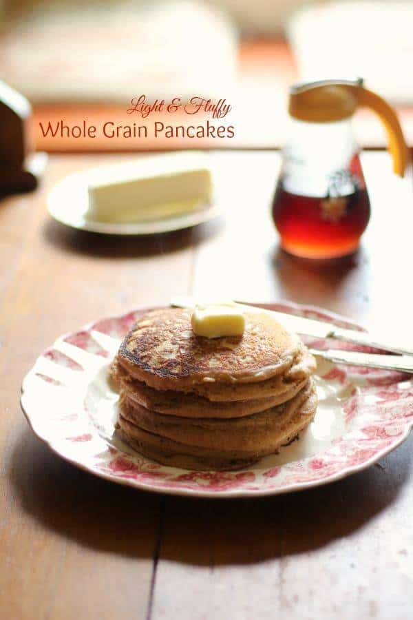 This whole wheat pancake recipe is our favorite!! Light, fluffy whole grain pancakes that my kids love! From RestlessChipotle.com