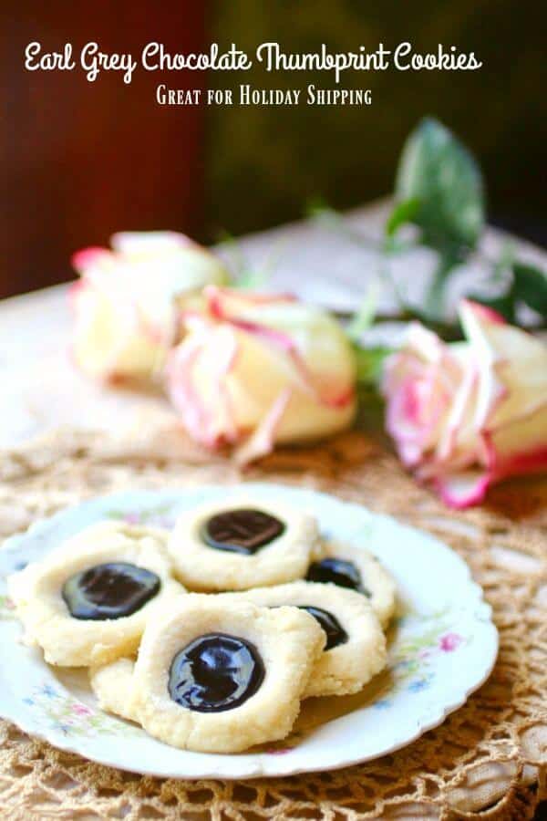 Earl Grey chocolate thumbprint cookies are buttery cookies with a dark chocolate center. From RestlessChipotle.com