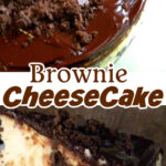 A collage of brownie cheesecake images with a title text overlay for Pinterest.