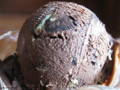 Closeup of chocolate mint oreo ice cream.