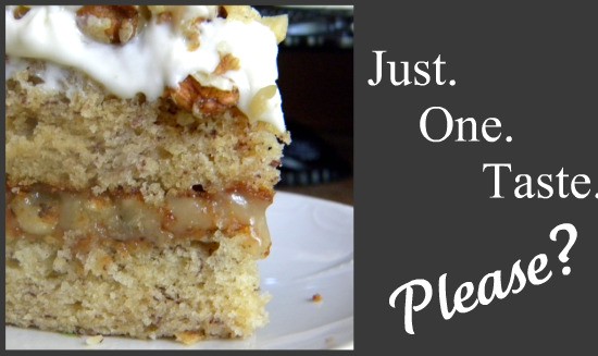 easy, moist banana walnut cake with cream cheese frosting