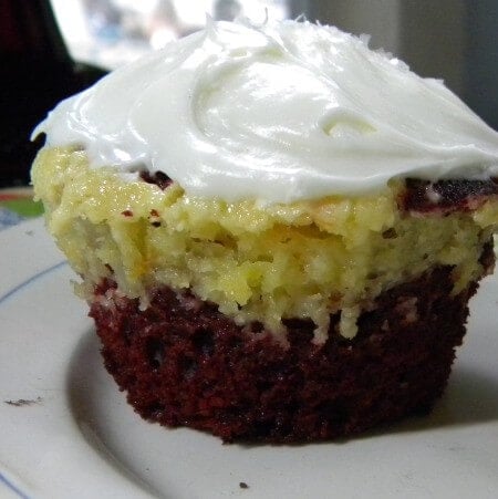 red velvet and cheesecake cupcake