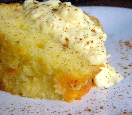 sweet corn pound cake with honey whipped cream