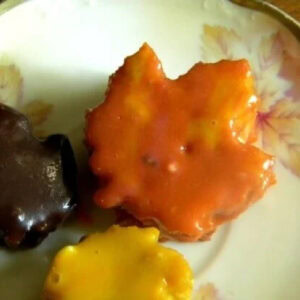Closeup of the pumpkin petit fours on a plate.