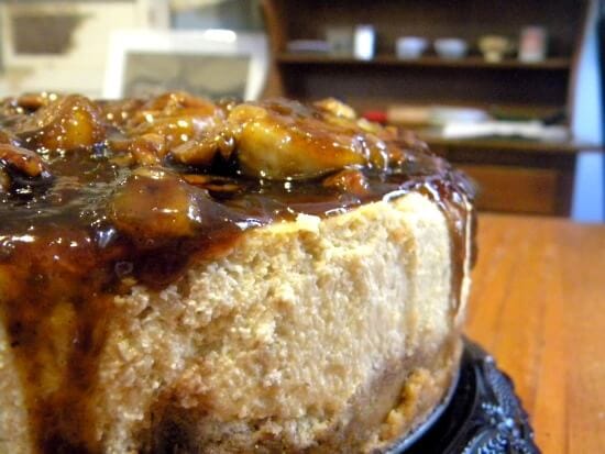 bananas foster cheesecake is creamy and delicious