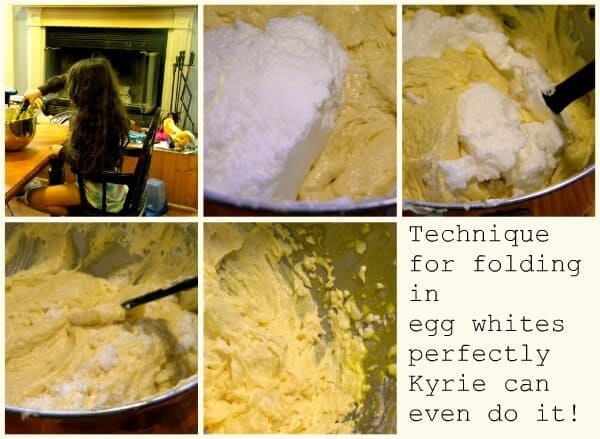 Collage showing how to fold in egg whites.