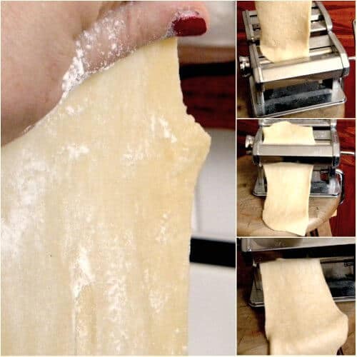 Putting homemade pasta dough through the machine 