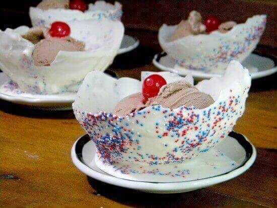 White chocolate bowls.