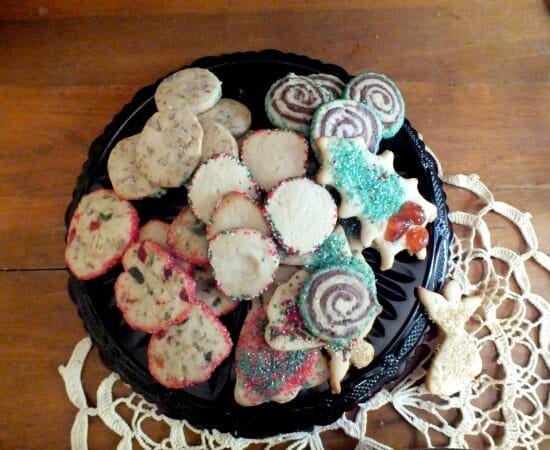 Plate of assorted Christmas cookies. One kind of dough gives your five kinds of cookies!