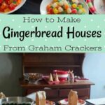 Images of gingerbread houses and candy with a text overlay for Pinterest.