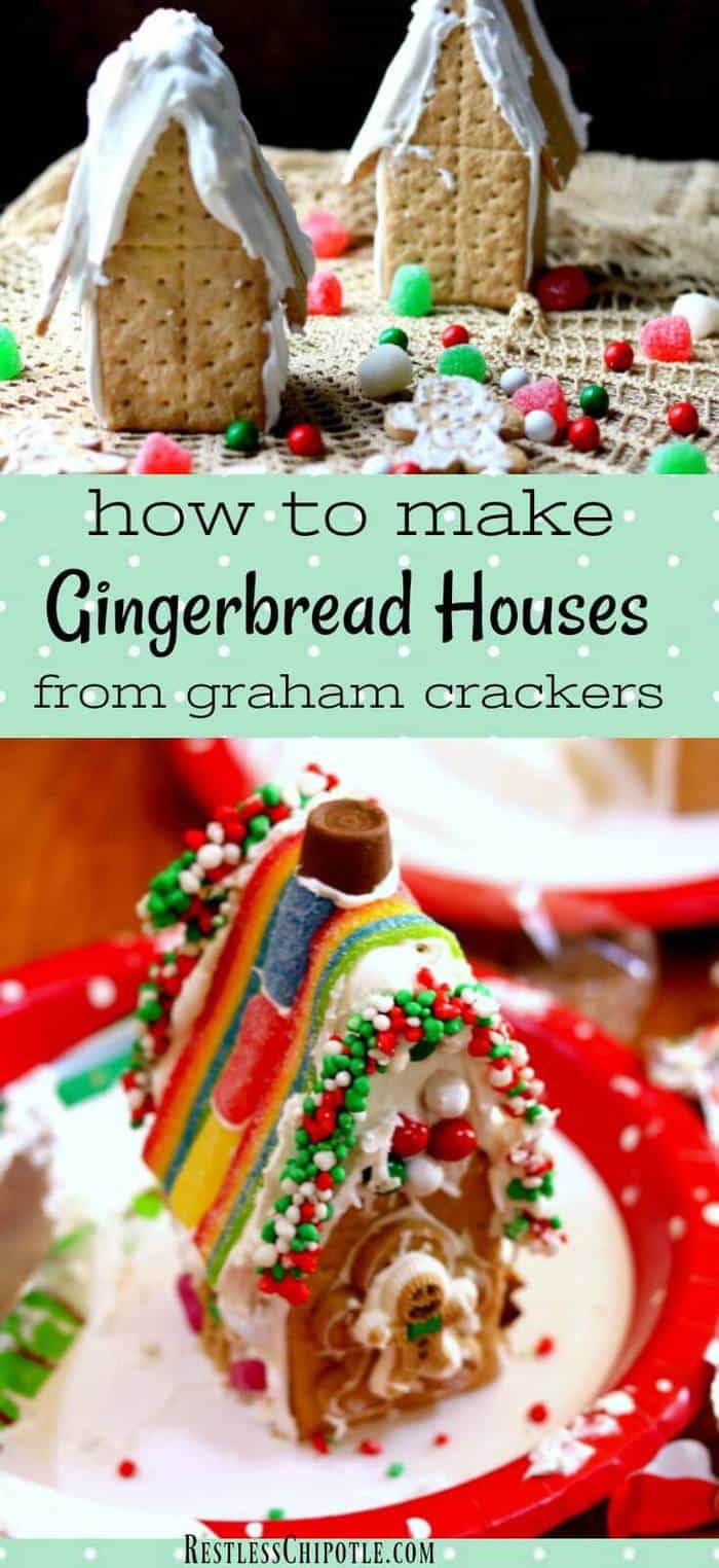 Learn how to make gingerbread houses with graham crackers! You'll find plenty of tips for making a graham cracker gingerbread house that doesn't break apart. RestlessChipotle.com #holidays #Christmas #Gingerbreadhouse