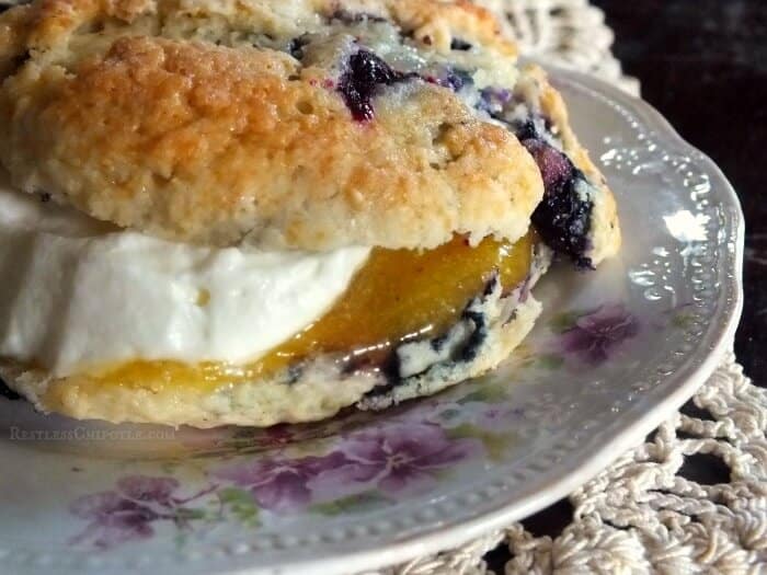 Lemon blueberry scones with devonshire cream.