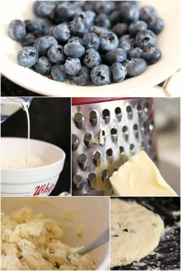 Collage of the steps for making lemon blueberry scones.