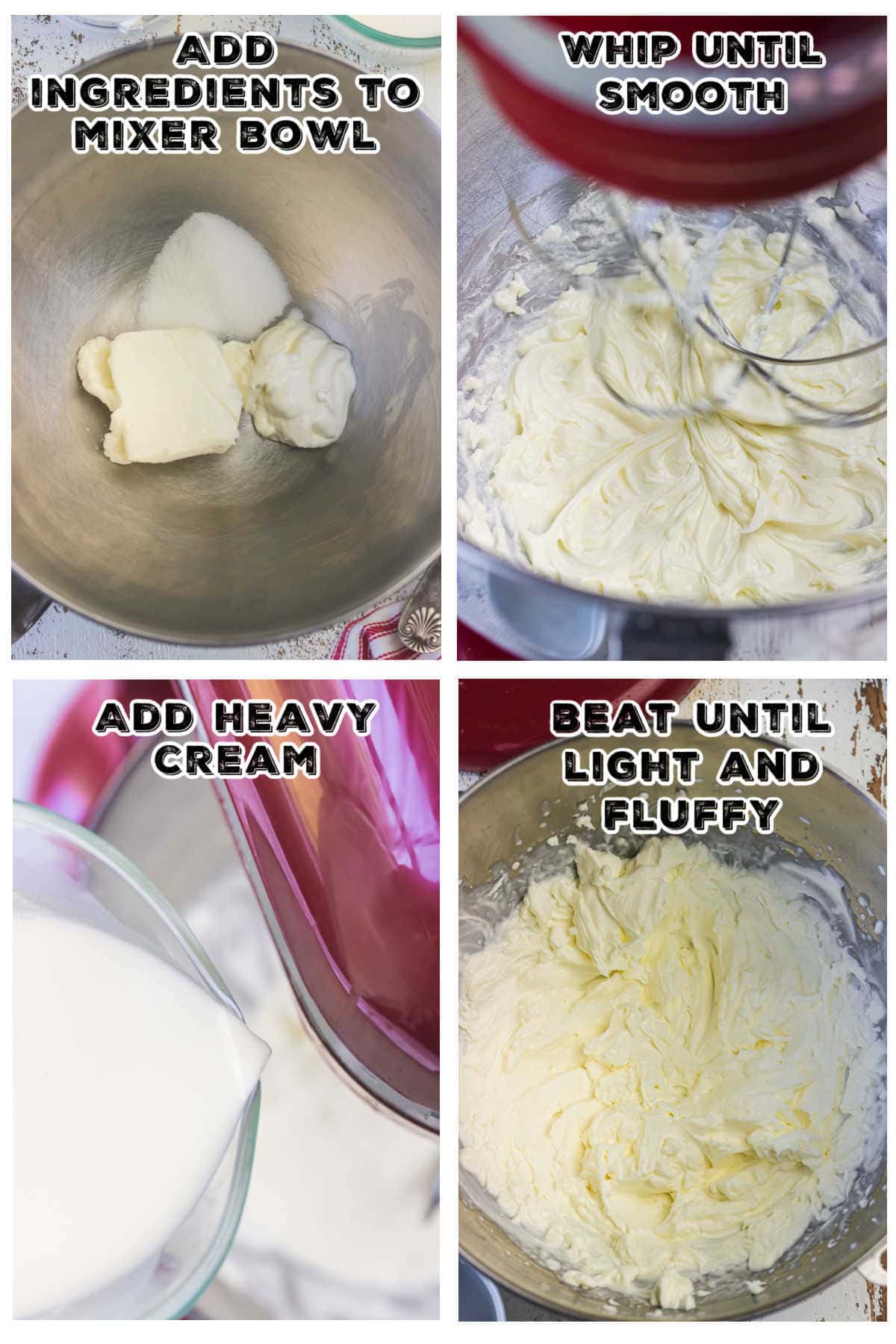 Step by step images showing how to make mock Devonshire cream.