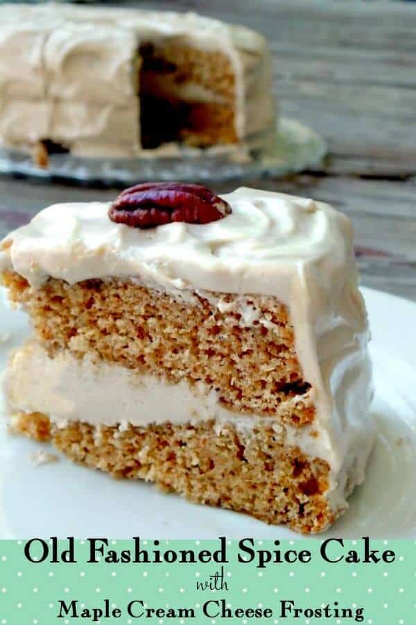 Slice of spice cake with cream cheese frosting - title image