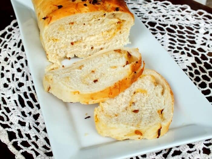 This onion cheese yeast bread recipe is easy to make and so good! From RestlessChipotle.com