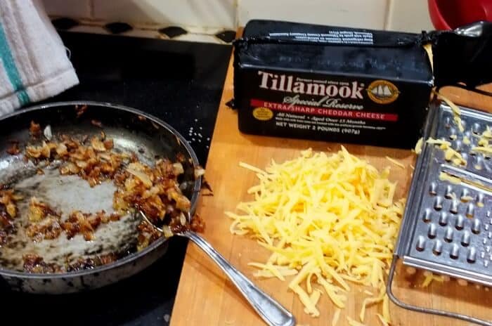 Caramelizing the onions for onion cheese bread.