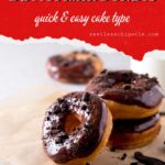 Closeup of homemade donuts with text overlay for Pinterest.