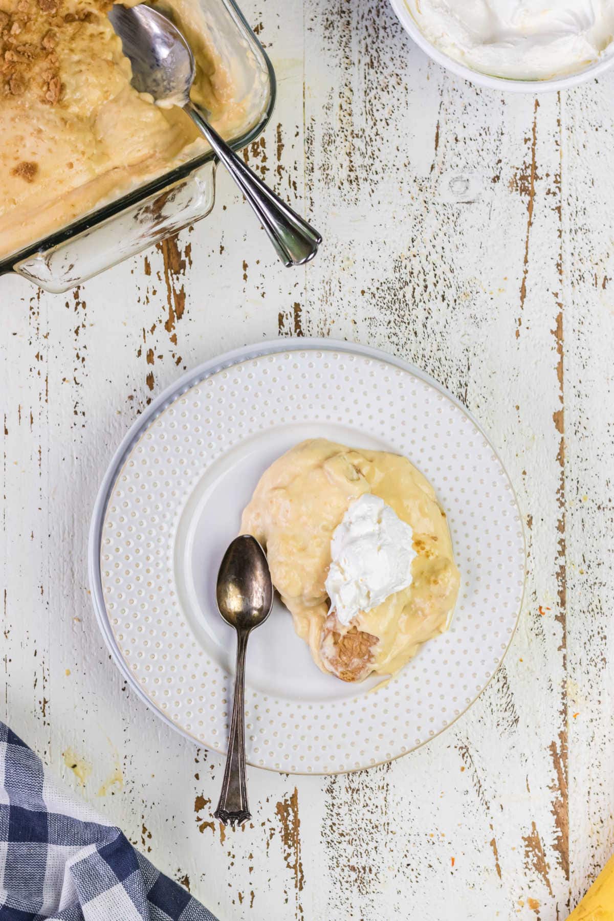 Decorative - overhead view of banana pudding on a plate.