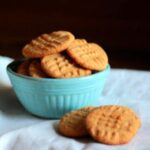 classic peanut butter cookies in a blue bowl