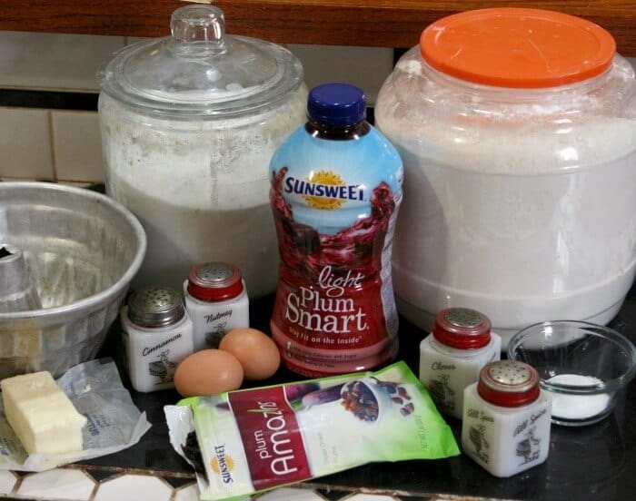 Spicy prune bundt cake recipe ingredients - a healthy snack with lots of fiber. restlesschipotle.com