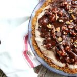 top view of pie with chocolate topping