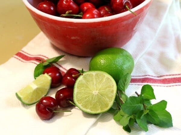 ingredients for cherry mojito recipe -- find the recipe at restlesschipotle.com