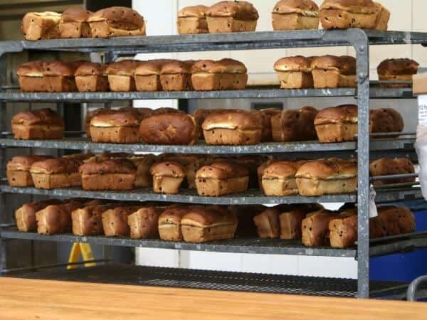 Bread cooling at Collin Street Bakery in Corsicana Texas