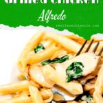 Chicken alfredo and pasta with text overlay for Pinterest.