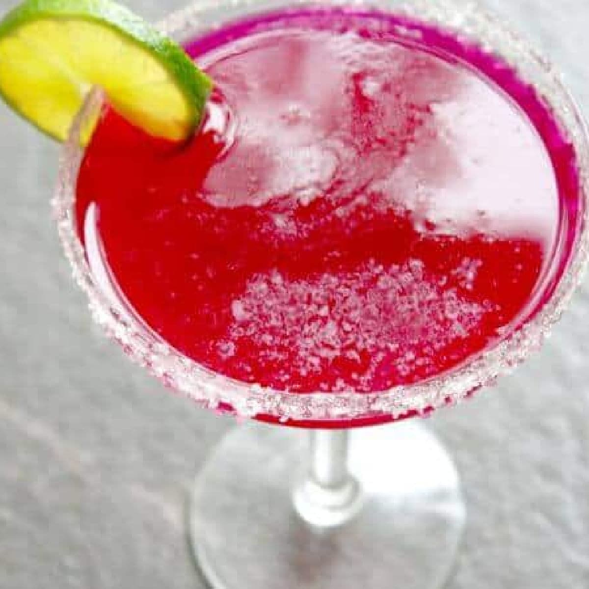 Overhead view of the bright pink margarita.