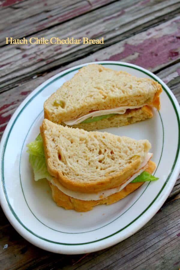 Hatch Chile Cheese bread is a light, tender sandwich bread with smoky cheddar and spicy chile flavors. From RestlessChipotle.com