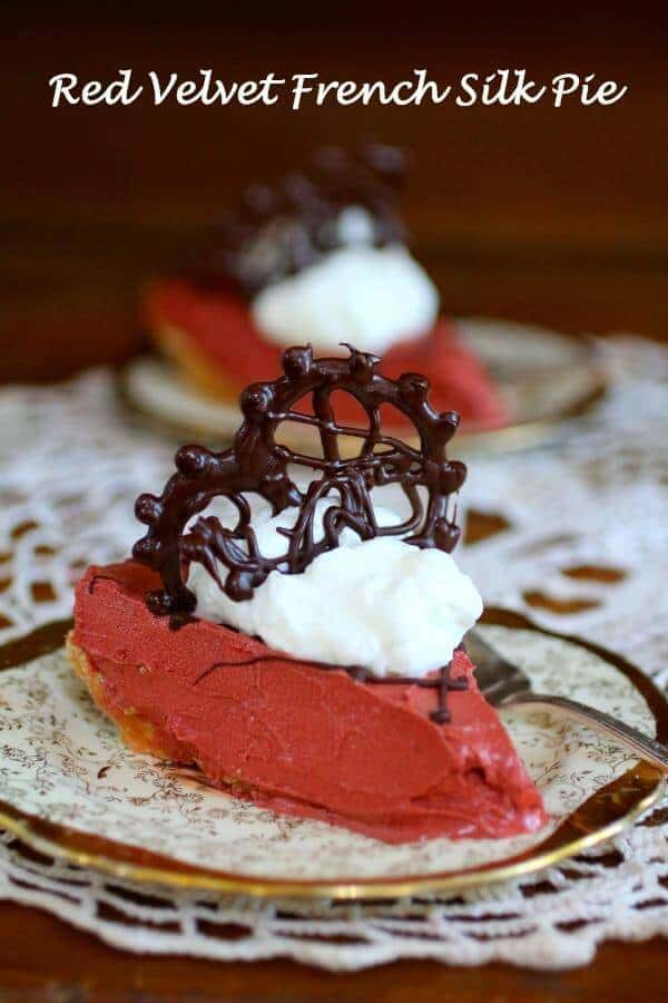 Red Velvet French silk pie has the texture of French Silk pie with the color and flavor of yummy Red Velvet. We love this! From RestlessChipotle.com