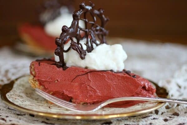 Red Velvet French silk pie is creamy, rich, and full of Red Velvet flavor. Perfect for Christmas or Valentines Day! From RestlessChipotle.com