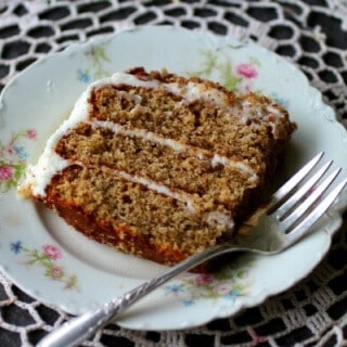 Pecan layer cake has just a splash of whiskey to bring out the richness and flavor. From RestlessChipotle.com