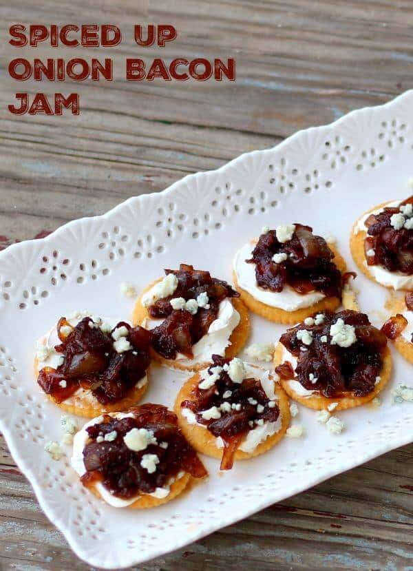 Onion Bacon Jam is spicy, sweet, tangy, and just plain good. Great on hamburgers or used with cream cheese on crackers. From Restlesschipotle.com