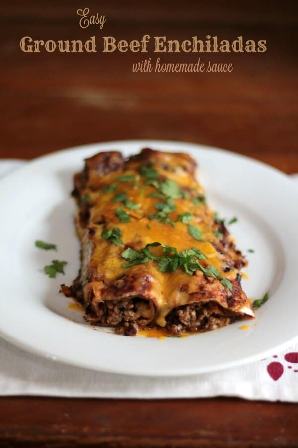 These super easy ground beef enchiladas with homemade sauce are our favorite! <3 From Restlesschipotle.com