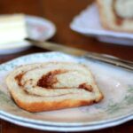 A slice of cinnamon bread on a plate