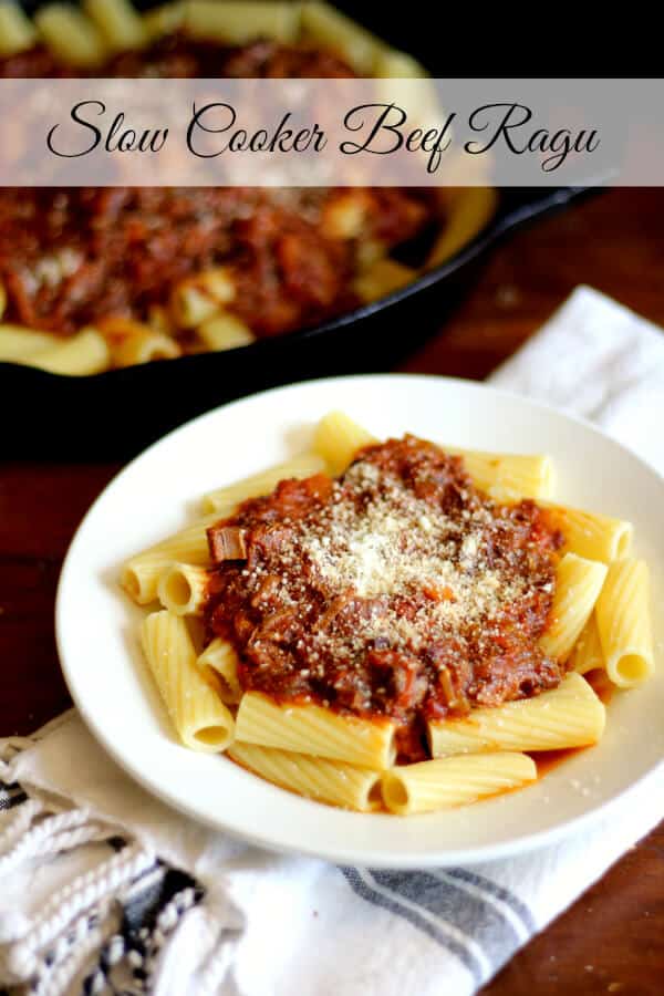 Super easy, slow cooked beef ragu is a rich sauce full of aromatic vegetables and herbs. From RestlessChipotle.com