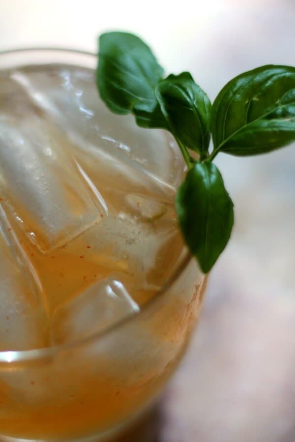 Overhead view of a moscow mule made with tequila.