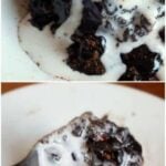 This Mexican hot chocolate cobbler is gooey chocolate pudding with a rich chocolate cake on top...and it's microwaved so it's done in minutes! From RestlessChipotle.com