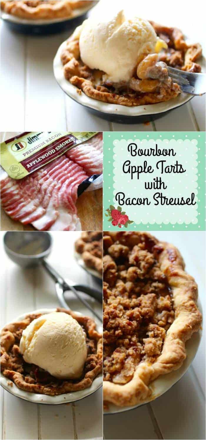 If you love sweet and salty then this autumn dessert is for you. Bourbon apple tarts are full of tender, juicy fruit covered in a sweet-salty bacon streusel