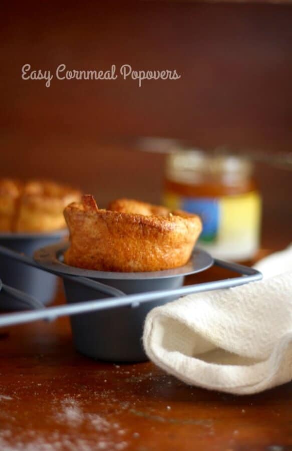 These easy cornmeal popovers are a casual take on the classic. Tips for perfect popovers included! From RestlessChipotle.com