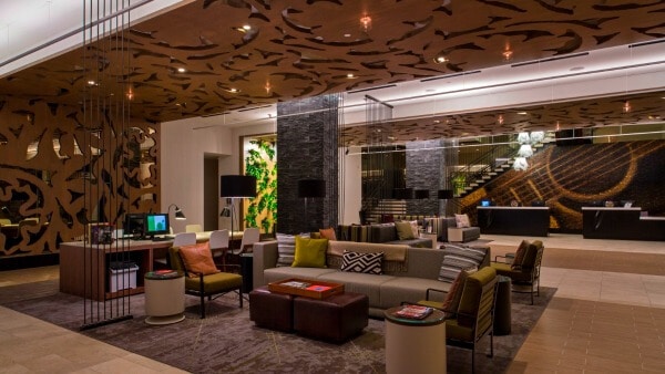 The lobby at the Westin Austin is decorated with guitar motifs celebrating Austin's musical roots. from RestlessChipotle.com
