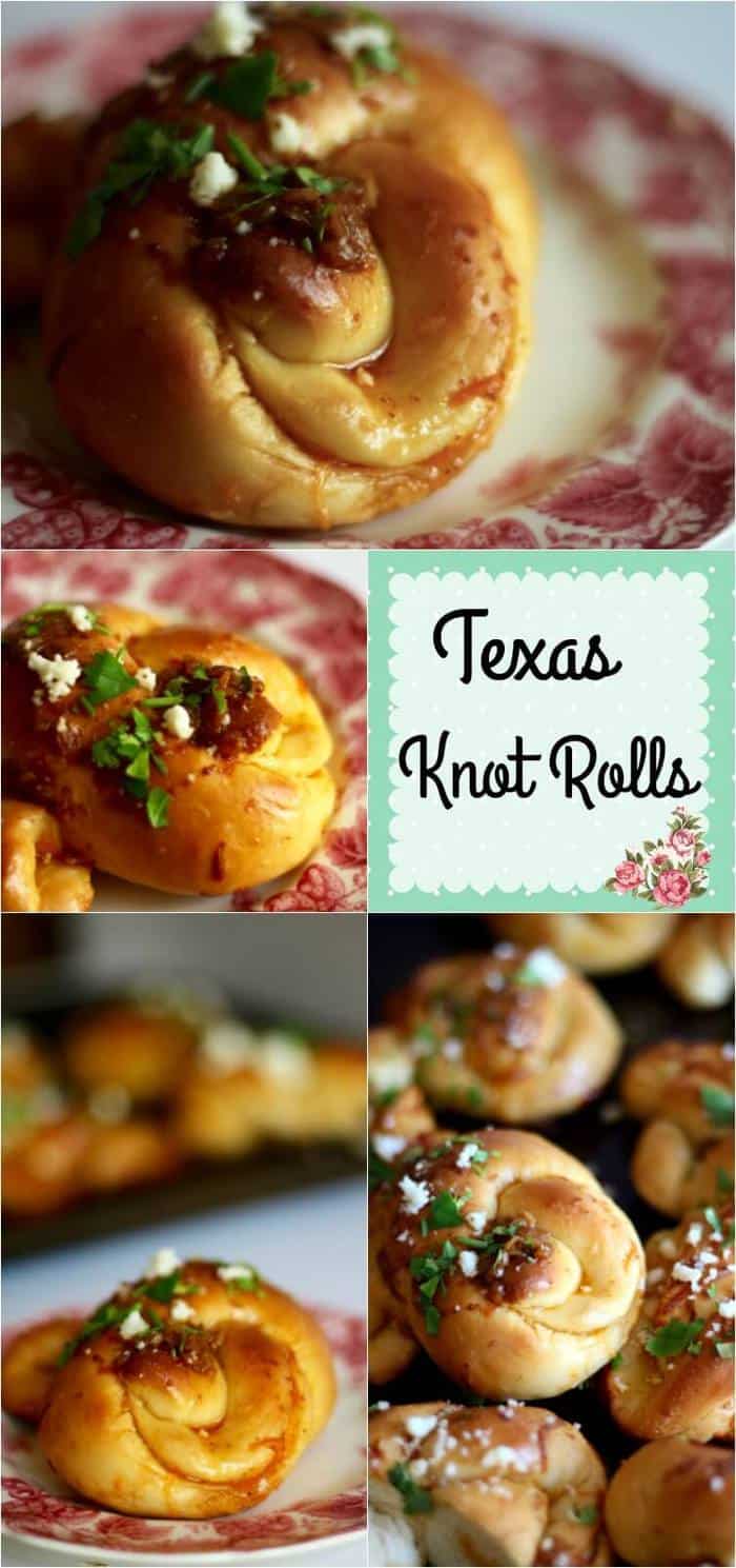 These yummy Texas Knot Rolls are dipped in melted butter seasoned with Tex-Mex seasonings for a unique twist on garlic knots! Buttery Tex-Mex flavor! From RestlessChipotle.com