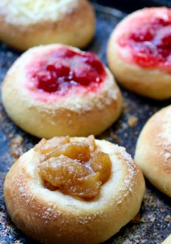 Closeup of baked fruit kolache