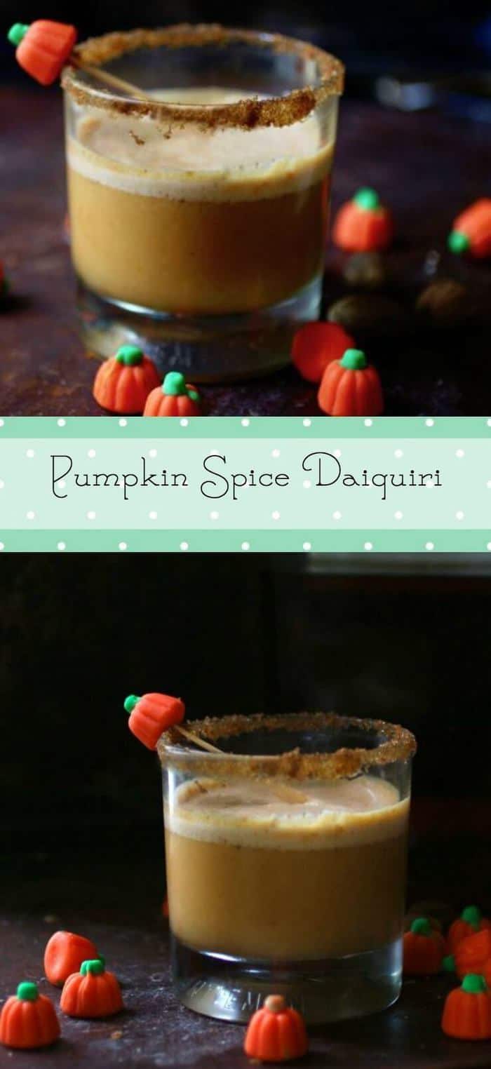 You'll love this pumpkin spice daiquiri cocktail! Made with spiced rum, pumpkin, spices, and salted caramel. From RestlessChipotle.com