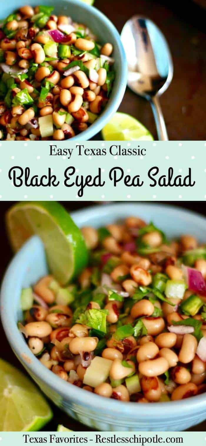 Quick and easy! Texas black eyed pea salad recipe is a classic. Fresh flavor with lime and cilantro. Also called Cowboy Caviar or Texas Caviar.From RestlessChipotle.com