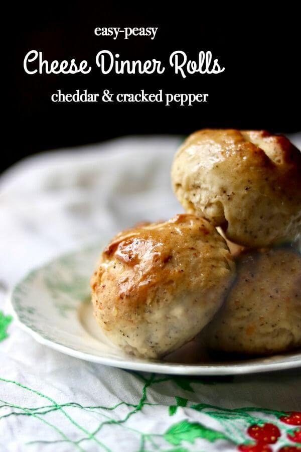 These easy cheese dinner rolls have big Cheddar and cracked pepper flavor. Perfect for serving with stews and hearty soups! From RestlessChipotle.com